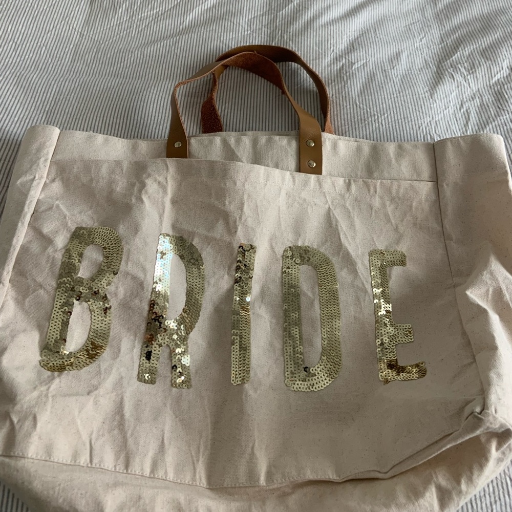 Bride gold sequin tote bag